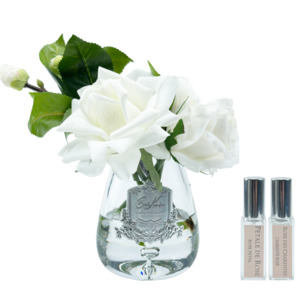 Cote Noire Perfumed Natural Touch Tea Rose Bouquet Ivory - Clear Glass
