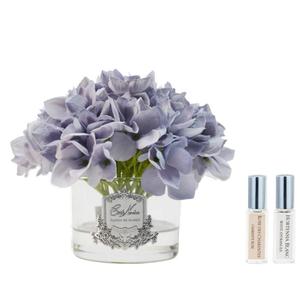 Cote Noire Perfumed Natural Touch Hydrangeas in Round Vessel - Clear Glass - Blue