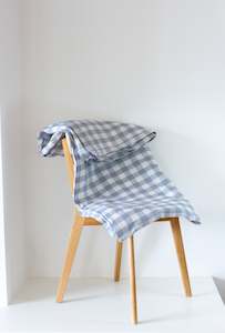Linen Cot Cover: Linen Cot Duvet Cover-Duckegg Blue Gingham