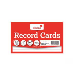 Silvine Record System Cards Ruled 127x76mm or 5x3" White Pack 100