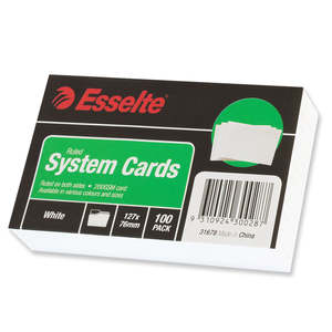 Esselte System Cards Ruled 6mm 127 x 76 mm White Pack 100