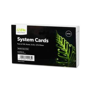 Library Cards System Cards: Icon System Cards 127 x 76mm Ruled 5mm White Pack 100