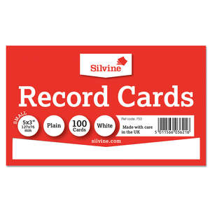Silvine Record System Cards Plain 127x76mm 5x3" White Pack 100