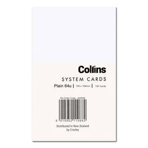 Library Cards System Cards: Collins System Cards Plain 150 x 100mm White Pack 100