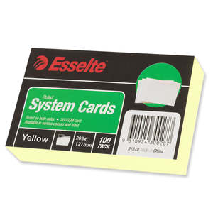 Library Cards System Cards: Esselte System Cards 203 x 127 mm Ruled Yellow Pack 100