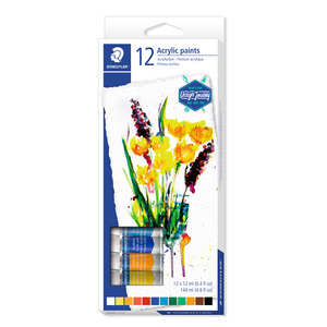 Acrylic Paints: Staedtler Acrylic Paint 12ml Tubes Assorted Colours Box of 12