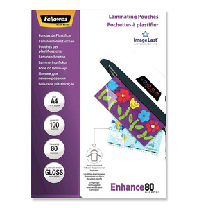Laminators Laminating Pouches: Fellowes Laminating Pouches A4 Premium Gloss 80 Micron Pack 100
