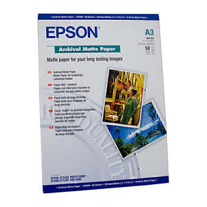 Printer Accessories Ink Toners Paper: Epson S041344 A3 Archival Matte Paper 189gsm 50 Sheets