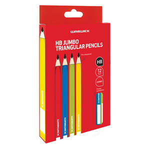 Pencils 1: Warwick HB Jumbo Triangular Pencils with Name Plate – Pack of 12 Assorted Colours