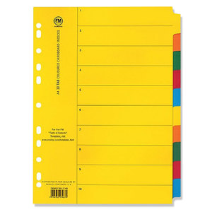 Lever Arch Files: FM Economy Index Dividers 10 Tab A4 Cardboard Coloured