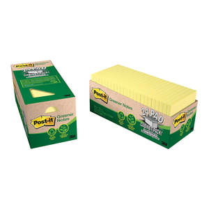 Sticky Notes And Notepads: Post-It Notes 3M Yellow 76 x 76mm 654R-24CP-CY Recycled 75 Sheets