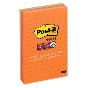 Sticky Notes And Notepads: Post-it Super Sticky Lined Notes 660-3SSUC 101x152mm Rio Pack of 3