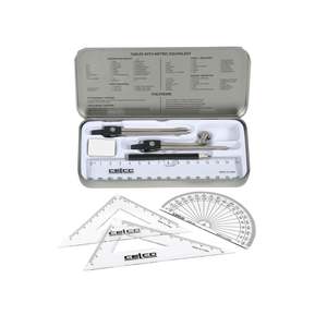 Protractors Set Squares T Squares: Celco Geometry Maths Set 909 Tin Box of 8