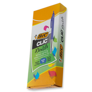 Bic Clic Ballpoint Pen Retractable Medium Tip Blue Box of 10