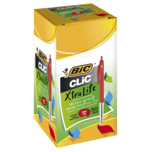 Bic Clic Ballpoint Pen Retractable Medium Tip Red Box of 50