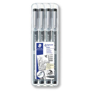Staedtler Marsgraphic Fineliner 308 WP4 Pigment Ink Pen Black Pack 4 [0.1mm, 0.3&hellip;