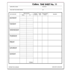 Record Keeping Books Receipt Books: Collins Wage Time Sheets No.11 187 x 220mm 100 Leaf