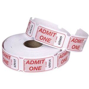 Globe Admit One Tickets Assorted Colours Single Roll of 1000 Tickets
