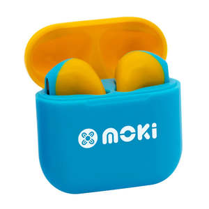 MokiPods Mini Kids Earphones Bluetooth TWS Volume Limited Blue-Yellow