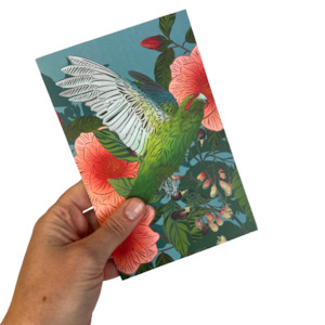 Flying Kākārikii & Camellia Greeting Card