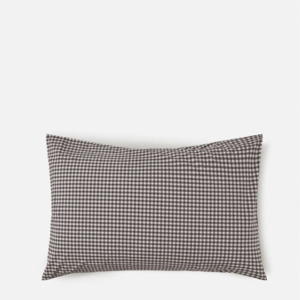 Shorts: Citta Gingham Organic Cotton Pillowcase Pair - Cocoa 76x50cm