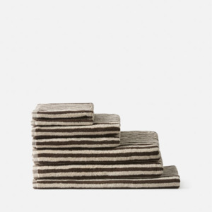 Bath Body: Citta Wide Stripe Cotton Face Cloth - Cocoa/Bone 35x35cm