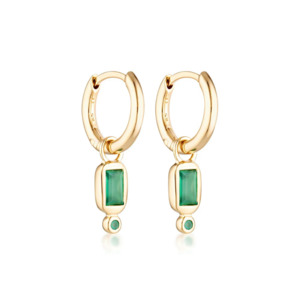 Linda Tahija: Linda Tahija Raya Huggie Earrings - Green Onyx