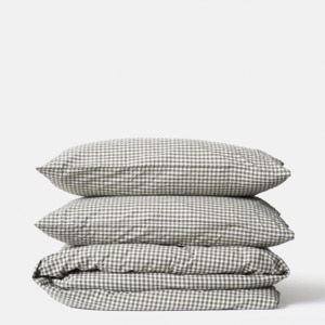 Sheets Pillowcases: Citta Gingham Organic Cotton Duvet Cover - Olive