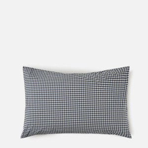 Bedding: Citta Gingham Organic Cotton Pillowcase Pair - Navy 76x50cm