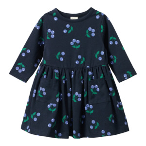 Nature Baby Long Sleeve Twirl Dress - Winter Berry Navy Print