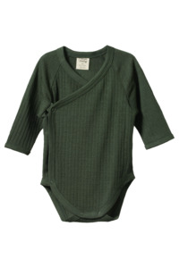 Nature Baby Merino Long Sleeve Kimono Bodysuit Pointelle - Thyme
