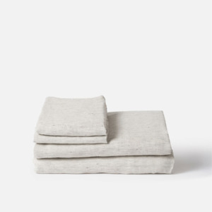 Citta Pinstripe Linen Fitted Sheet - Pepper/Chalk Q 152x203x40cm