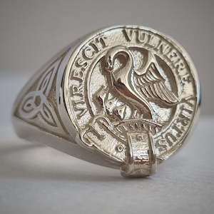 Signet Rings Celtic Sides: Stewart Clan Crest Signet Ring - celtic sides