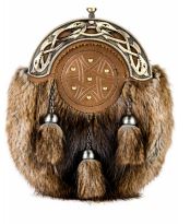 Norwood Brown Leather Collection: Antique Brass Serpent on Brown Musquash Sporran