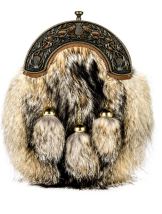 Norwood Brown Leather Collection: Antique Brass Thistle on Grey Fox Sporran