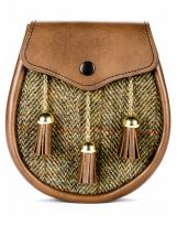 Norwood Brown Leather Collection: Plain Leather on Harris Tweed Sporran