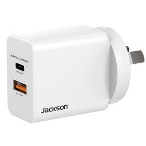 Batteries Leads: Jackson 20W Dual Port USB Wall Charger with 1x USB-A (18W) & 1x USB-C Ports (20W)