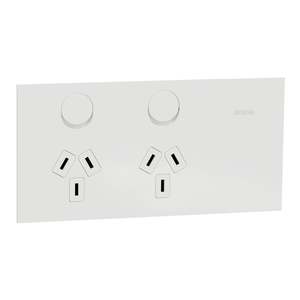Outlets: Clipsal Solis T Socket Sw Horiz Twin 10A White Ceramic