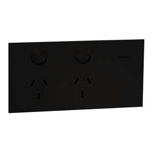 Clipsal Solis T Socket Sw Horiz Twin 10A Ebony Aluminium