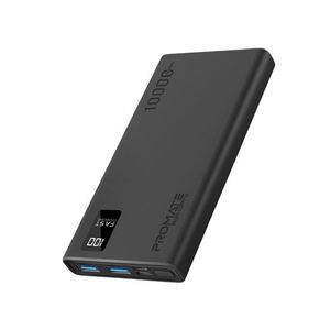 PROMATE 10000mAh Power Bank with Smart LED Display & Super Slim Black