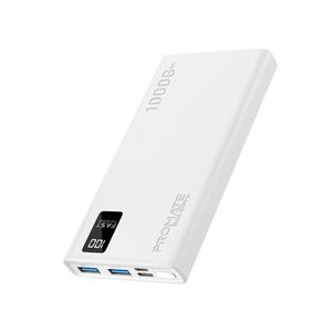 Batteries Leads: PROMATE 10000mAh Power Bank with Smart LED Display & Super Slim White