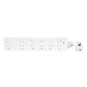 Extension Lead: Legrand HPM 10A 6 Gang 1.8M Lead Switched Surge Powerboard White
