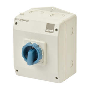 Load Break: NHP ISO Switch 63A 4pole Enclosed Grey Polycarb Blue Handle