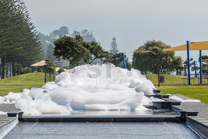 Napier's Fountain Foamer Strikes Again. Hawke's Bay, New Zealand - SCP Stock