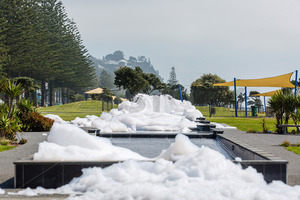 Napier's Fountain Foamer Strikes Again. Hawke's Bay, New Zealand - SCP Stock