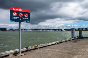 Danger sign, Hawke's Bay Sports Fishing Club, Ahuriri, Napier, Hawke's Bay, New &hellip;