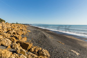 Limestone rock erosion protection on the beach at Haumoana / Te Awanga, Hastings&hellip;