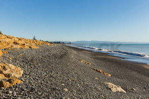 Limestone rock erosion protection on the beach at Haumoana / Te Awanga, Hastings&hellip;