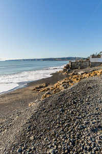 Limestone rock erosion protection on the beach at Haumoana / Te Awanga, Hastings&hellip;