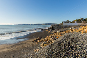 Limestone rock erosion protection on the beach at Haumoana / Te Awanga, Hastings&hellip;